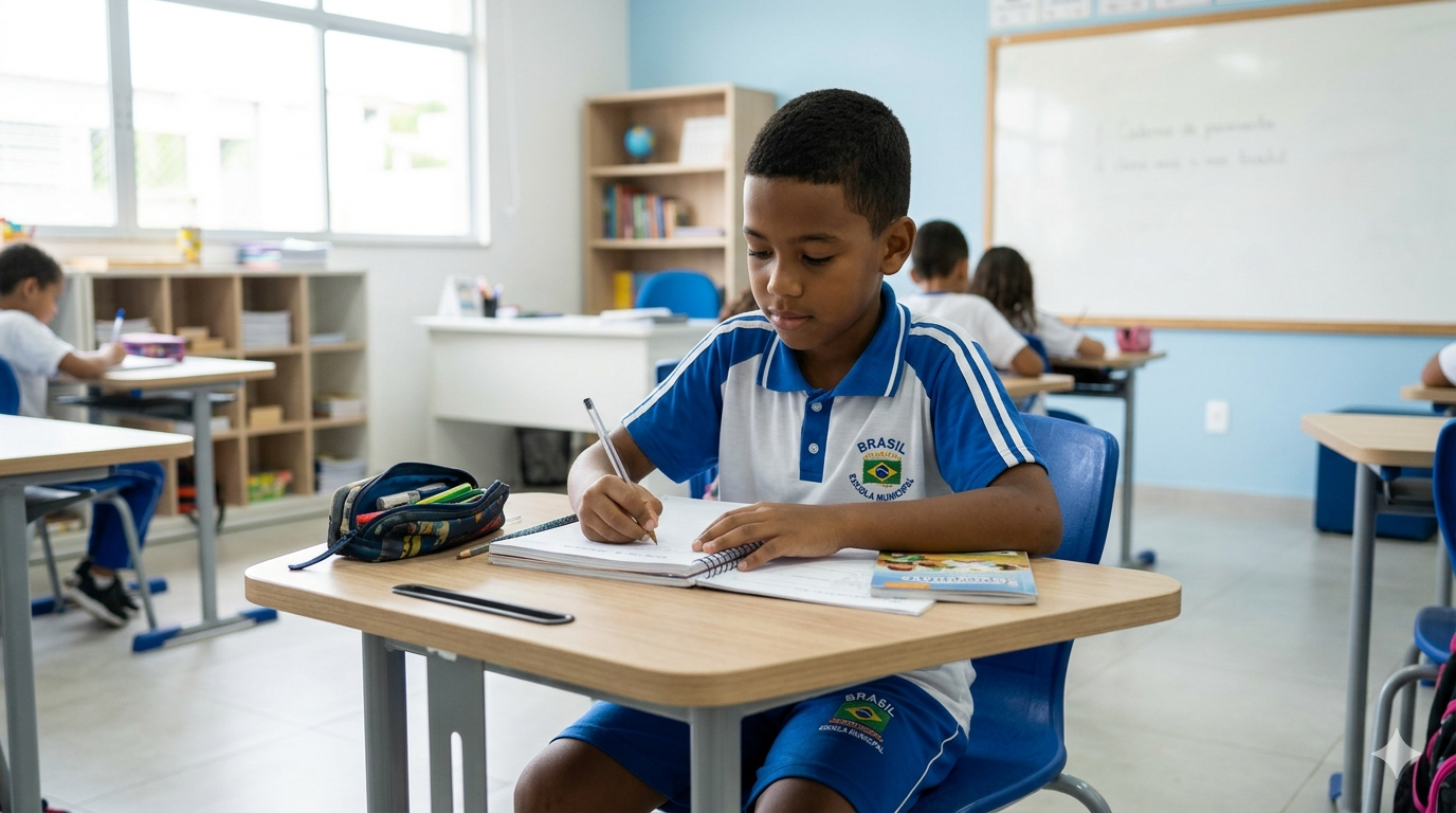 Aluno estudando em sala de aula
